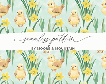 Yellow Chicks Seamless Pattern Baby Chicks Easter Background Pattern Seamless Baby Chicks Pattern JPEG Seamless File