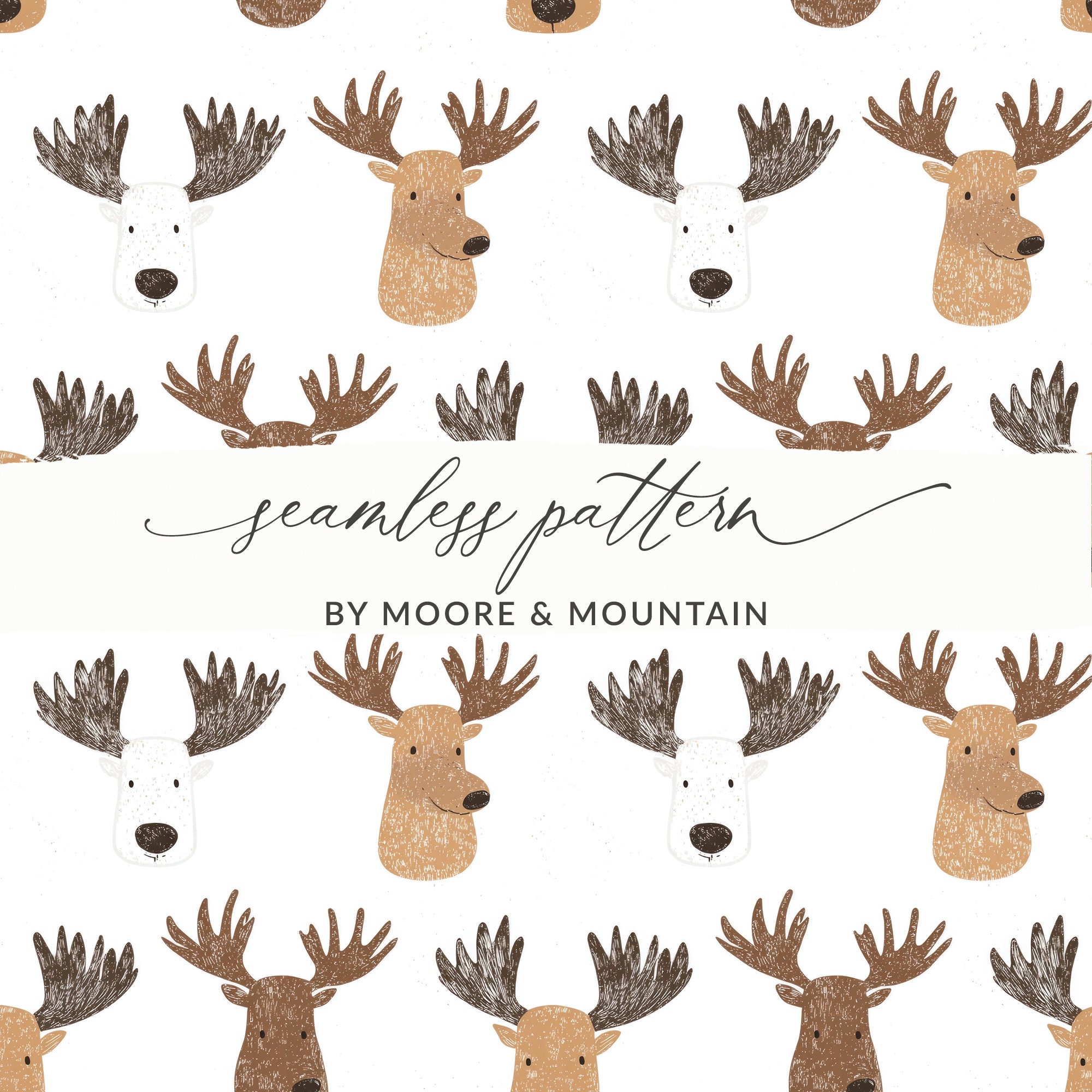 Moose Patterns Seamless Moose Background Pattern Cute Handdrawn Moose Pattern Digital ...