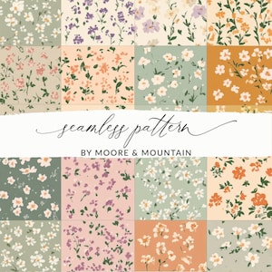 Seamless Patchwork Background PNG Floral Patchwork Quilt Digital Background Pattern, Seamless Repeating Floral Patchwork Boho Floral