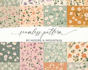 Seamless Patchwork Background PNG Floral Patchwork Quilt Digital Background Pattern, Seamless Repeating Floral Patchwork Boho Floral