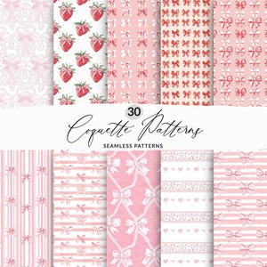 Può includere: Un set di 30 motivi digitali senza cuciture con fiocchi rosa e bianchi, cuori, strisce e fragole. I motivi sono perfetti per lo scrapbooking, la creazione di biglietti e altri progetti di artigianato.