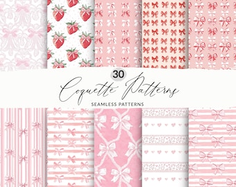 30 Coquette Pink Bow Patterns Coquette Bows Seamless Backgrounds Seamless Pink Bows Background, Repeating Girly Bows Seamless File