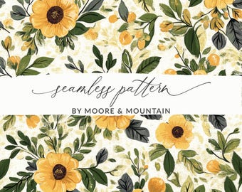 Yellow Garden Rose Seamless Background PNG Pattern Yellow Primrose Seamless Pattern Yellow Fall Floral Modern Repeating Pattern