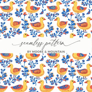 Yellow Duck Seamless Background Pattern Seamless Duck Pattern, Colorful Cute Ducks Background PNG
