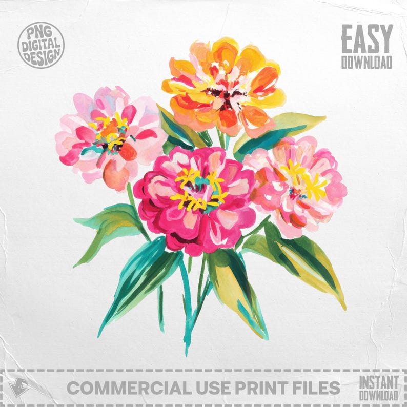Vibrant Zinnia Flower Bouquet png, Watercolor Floral Clipart, Commercial Use Digital Download, Instant Print File, Spring Summer Art
Zinnia