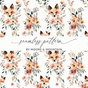 Fox Background Watercolor Fox Seamless Pattern for Fabric, Sublimation Design Fox Printable Paper Digital Paper PNG