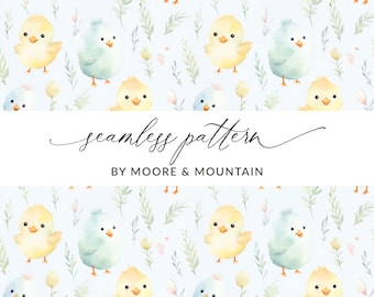 Seamless Baby Chicks Background Pattern, Seamless Easter Chicks Pattern, Cute Baby Chicks, Watercolor Spring Chicks Digital Background