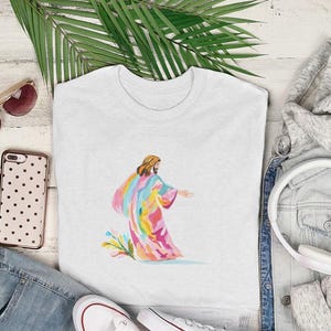 Jesus Art Tshirt, Colorful Religious Shirt, Unique Christian Apparel, Inspirational Graphic Tee, Faith Based Clothing, Casual Wear