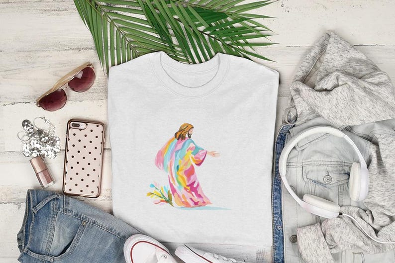Jesus Art Tshirt, Colorful Religious Shirt, Unique Christian Apparel, Inspirational Graphic Tee, Faith Based Clothing, Casual Wear