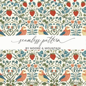 William Morris Strawberry Thief Motif de fond William Morris a inspiré le modèle sans couture victorien de fraises et d'oiseaux en papier numérique