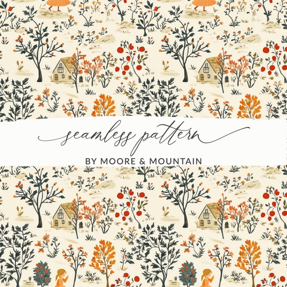 Cottagecore Fall Seamless Background Pattern Autumn Fall Scene Background Pattern Cottagecore Autumn Background PNG