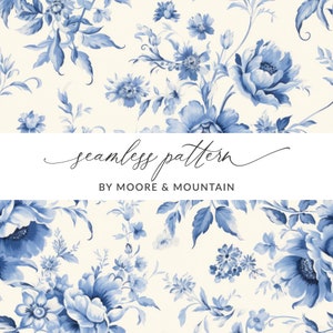 Aquarel chinoiseriepatroon blauwe chinoiserie bloemmotief blauw Chinees bloemdessin, Franse toile naadloze achtergrond, blauw en crème