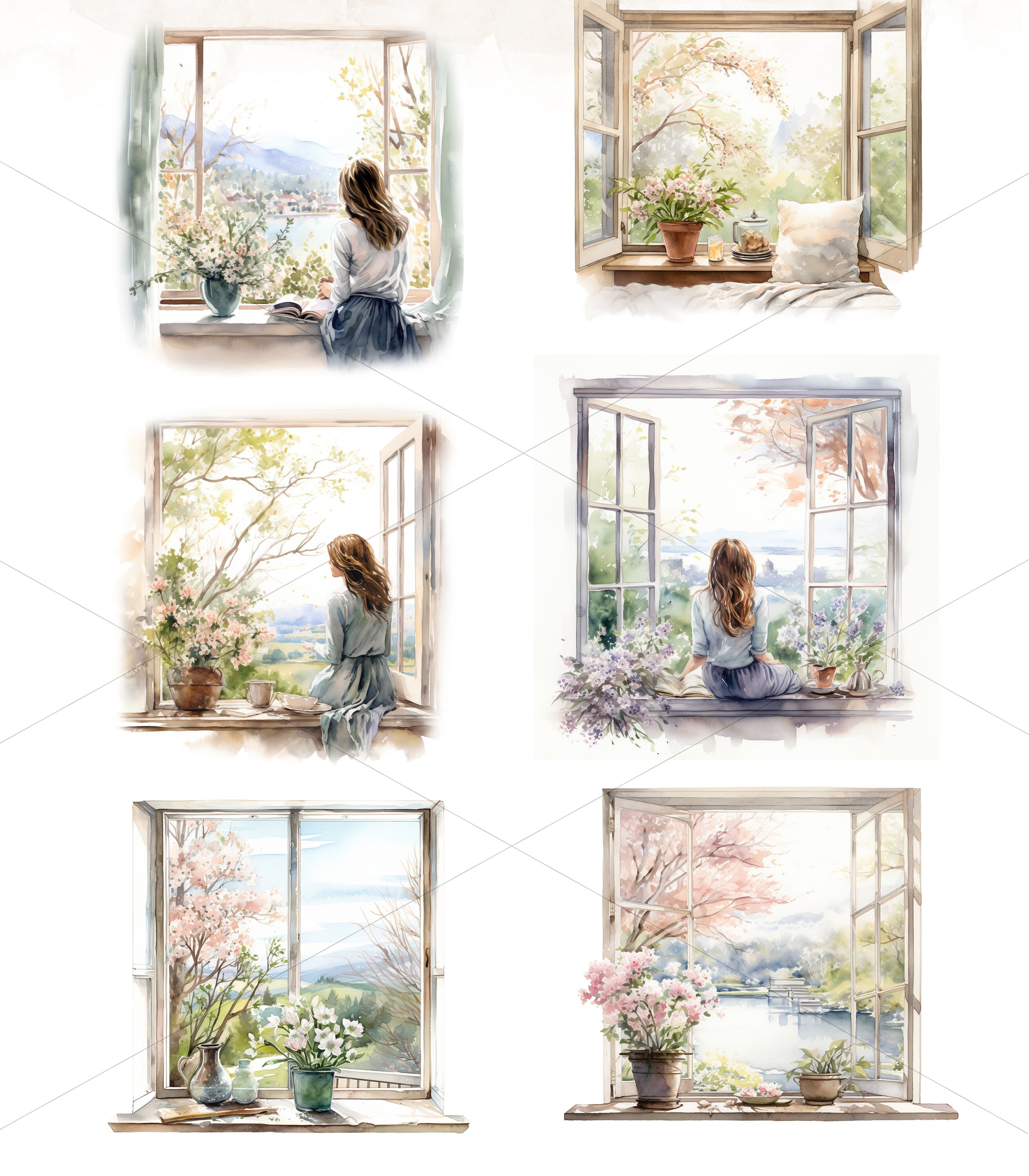 25 Watercolor Spring Windows Clipart Spring Window Scene Spring ...
