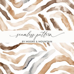 Watercolor Animal Print Digital Download, Seamless Animal Skin Pattern, Brown Tan Zebra Stripes, Two Scale JPEG Files
