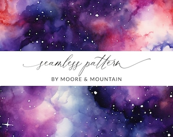 Seamless Space Pattern, Seamless Galaxy Pattern, Watercolor Galaxy Repeating Background, Watercolor Night Sky Background, Seamless Night Sky
