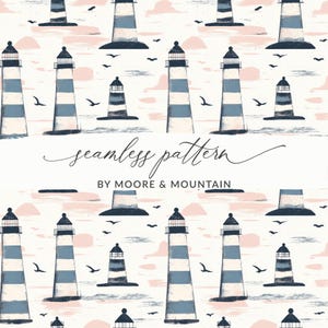 Seamless Lighthouse Repeating Pattern Background Nautical Repeating Pattern Cute Kids Seamless Pattern for Boys
