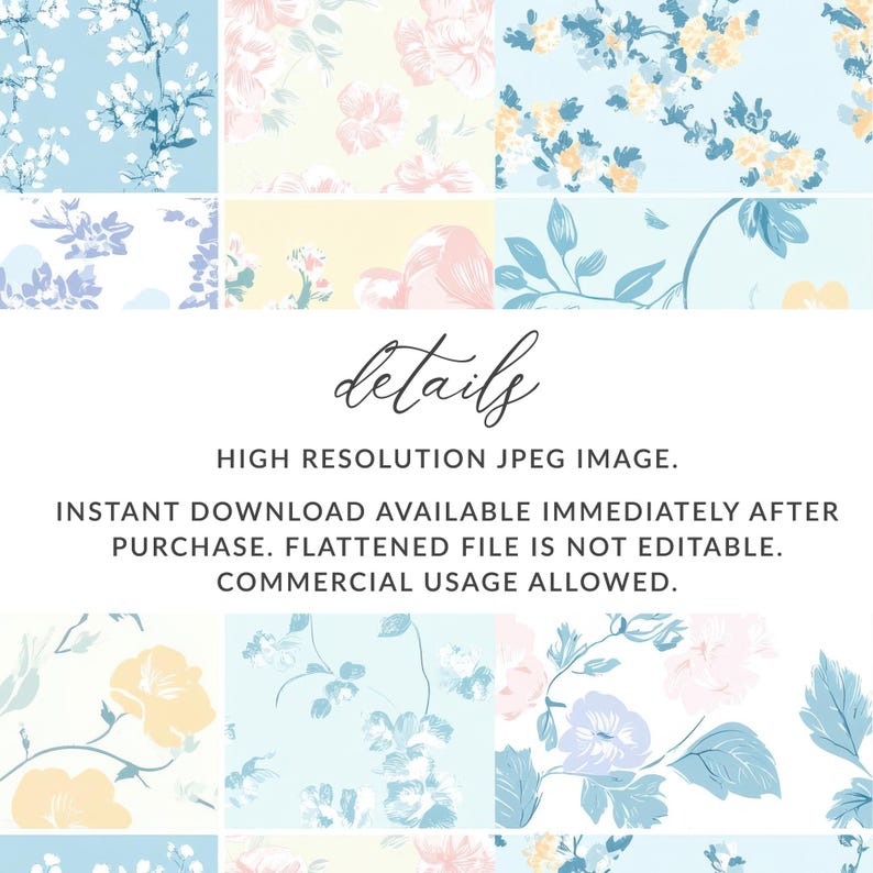 Floral Digital Paper Pack, High Resolution JPEG, Instant Download, Floral Patterns, Commercial Use, Scrapbooking, Printable Art