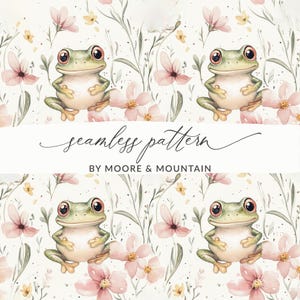Motif de fond sans couture grenouille Grenouille aquarelle mignonne fond de fichier répétitif, grenouille peinte mignon papier numérique PNG