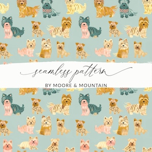 Seamless Yorkshire Terrier Background, Cute Yorkie Dog Background, Illustrated Yorkie Dogs Background, Cute Terrier Quirky Dogs Seamless