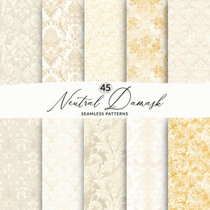 Seamless Damask Pattern Set, Neutral Damask Patterns, Distressed Damask Digital Papers, Elegant Wedding Damask, Baroque Decorative Patterns