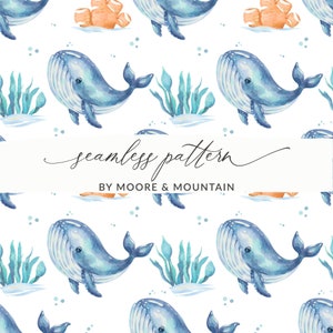 Naadloze walvis achtergrondpatroon, schattige aquarel walvis achtergrond voor kinderen textiel, commercieel gebruik, nautische achtergrond, herhalende walvis