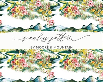 Painted Mountain Background Pattern, Mountain Background Pattern, Repeating Mountains Background Hiking Pattern, Repeating Outdoor Pattern