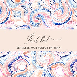 Seamless Watercolor Ikat Pattern, Modern Abstract Watercolor Pattern, Repeating Watercolor Background, INSTANT DOWNLOAD