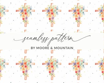 Spring Easter Cross Background Christian Easter Seamless Pattern With Crosses for Easter, PNG Instant Download Commercial Use