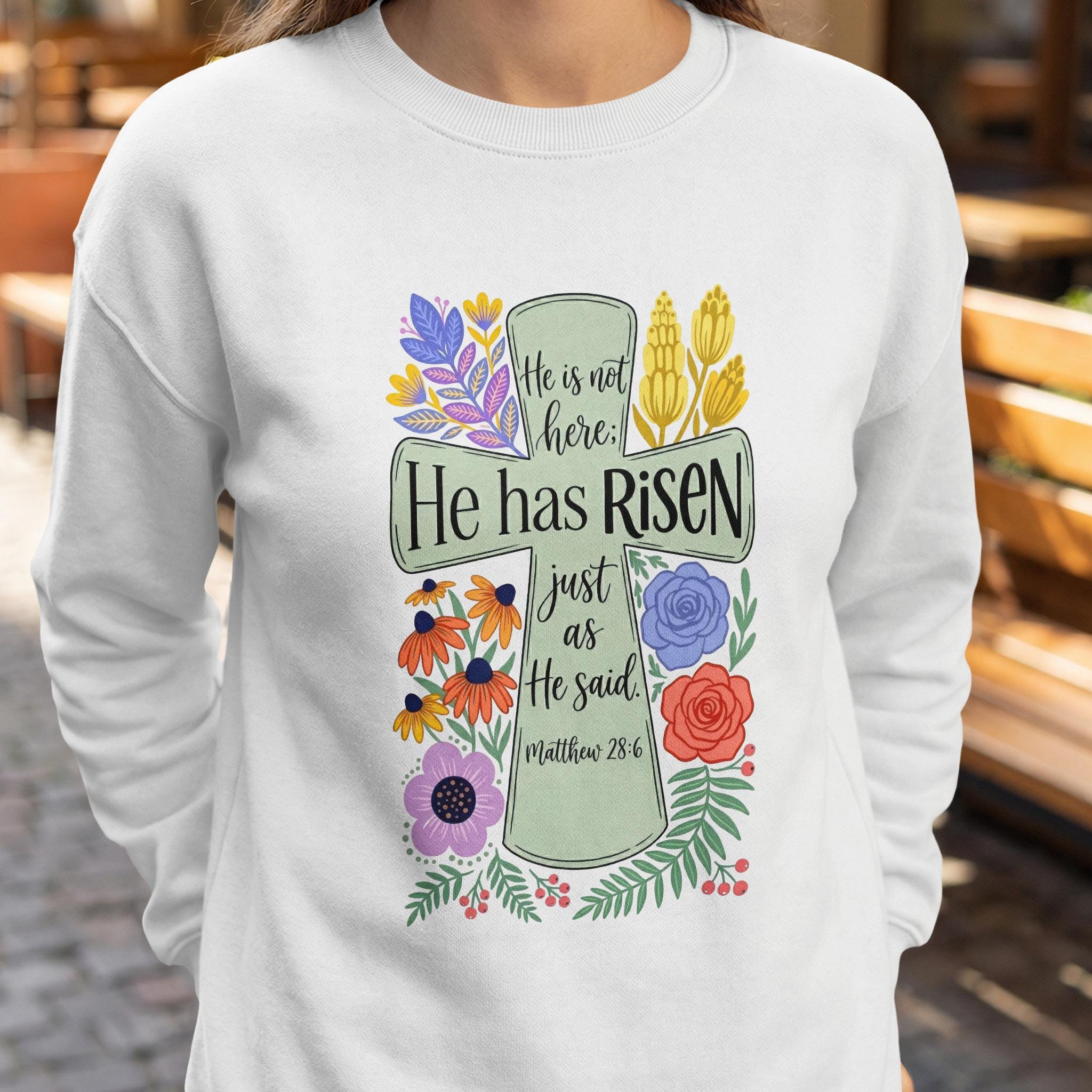 He is Risen SVG, PNG, Matthew 28 6 Bible Verse, Easter Cross, Christian ...