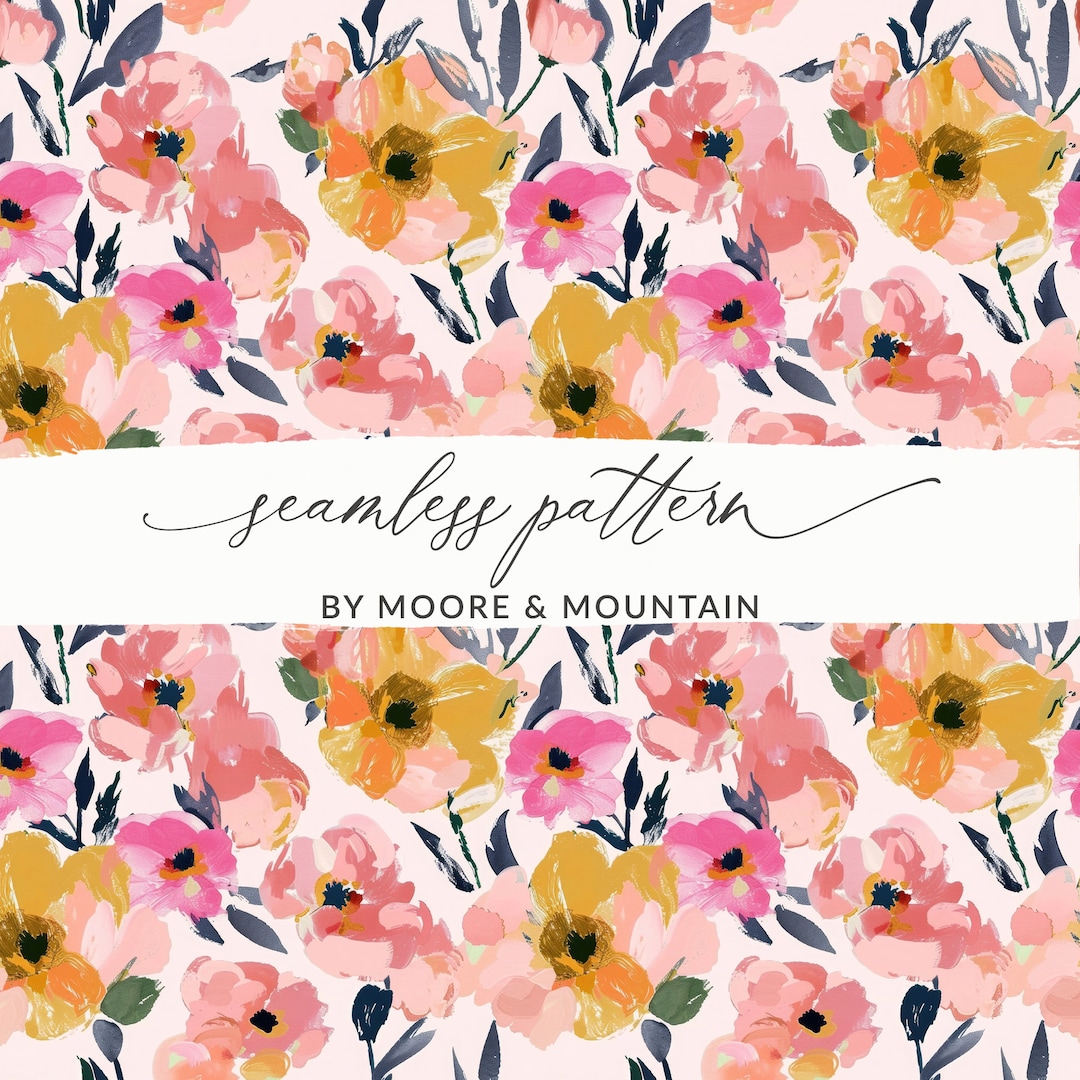 Pink and Yellow Flowers Background Pattern, Light Pink Floral Pattern,  Seamless Pink Blooms Pattern, Repeating Floral Blooms Background - Etsy, image size:1080x1080