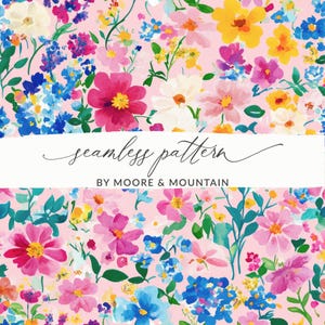 Lichtroze lente wilde bloemen patroon achtergrond, Pasen aquarel bloemenpatroon, maximalistisch bloemenpatroon, png