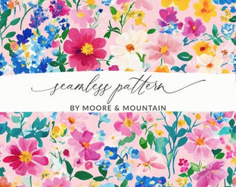 Light Pink Spring Wildflowers Pattern Background, Easter Watercolor Flower Pattern, Maximalist Floral Pattern PNG