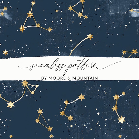 Constellation Seamless Background Pattern Starry Night Sky Seamless Digital Paper Navy Blue Stars Repeating Pattern, Astronomy Background