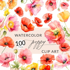 Poppy Clipart Poppy Watercolor Clip Art Poppies, Watercolor Poppy Clipart, PNG Images, MEGA PACK, Instant Download