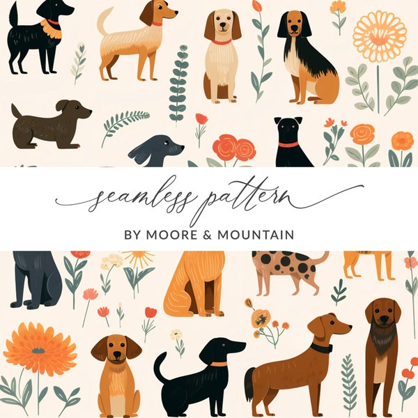 Cute Dogs Seamless Dogs Background Pattern Cute Dog Lovers Background Illustrated Dog Digital Paper Commercial Use Dogs Pattern