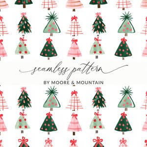 Seamless Christmas Tree Pattern Fabric, Holiday Wrapping Paper, Festive Background, Digital Download Design