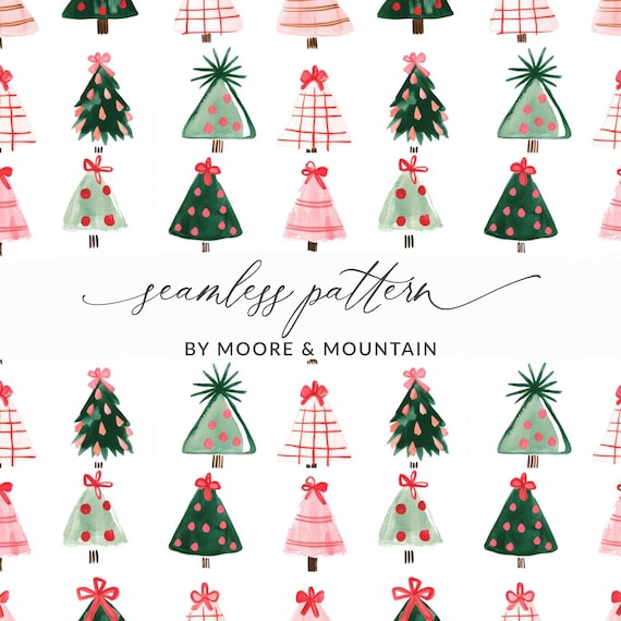 Watercolor Christmas Tree Seamless Pattern, Holiday Festive Design (Digital Download)