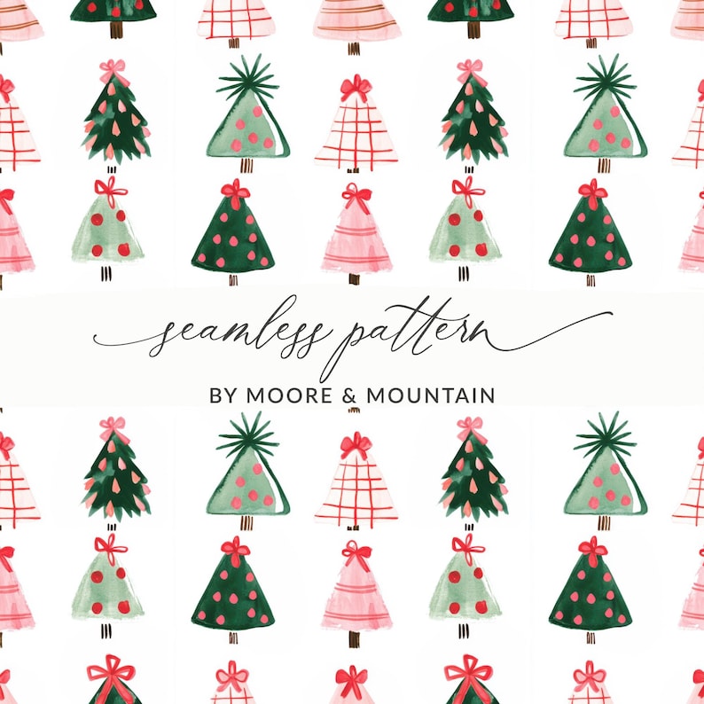 Seamless Christmas Tree Pattern Fabric, Holiday Wrapping Paper, Festive Background, Digital Download Design