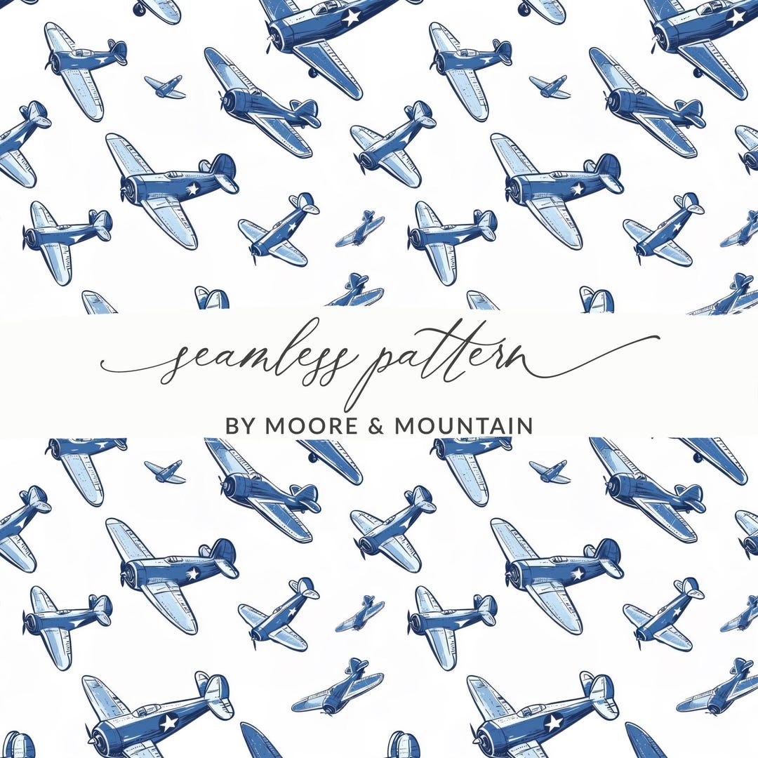 Seamless Airplane Pattern Digital Paper, Vintage Aviation Design ...