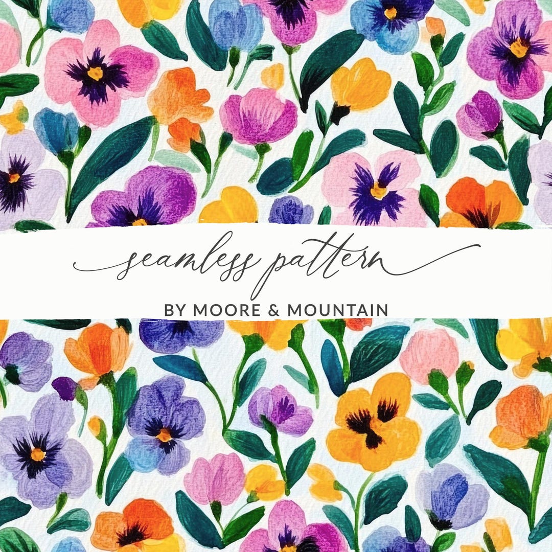Floral Digital Paper, Watercolor Flower Pattern, Pansy Seamless Design ...