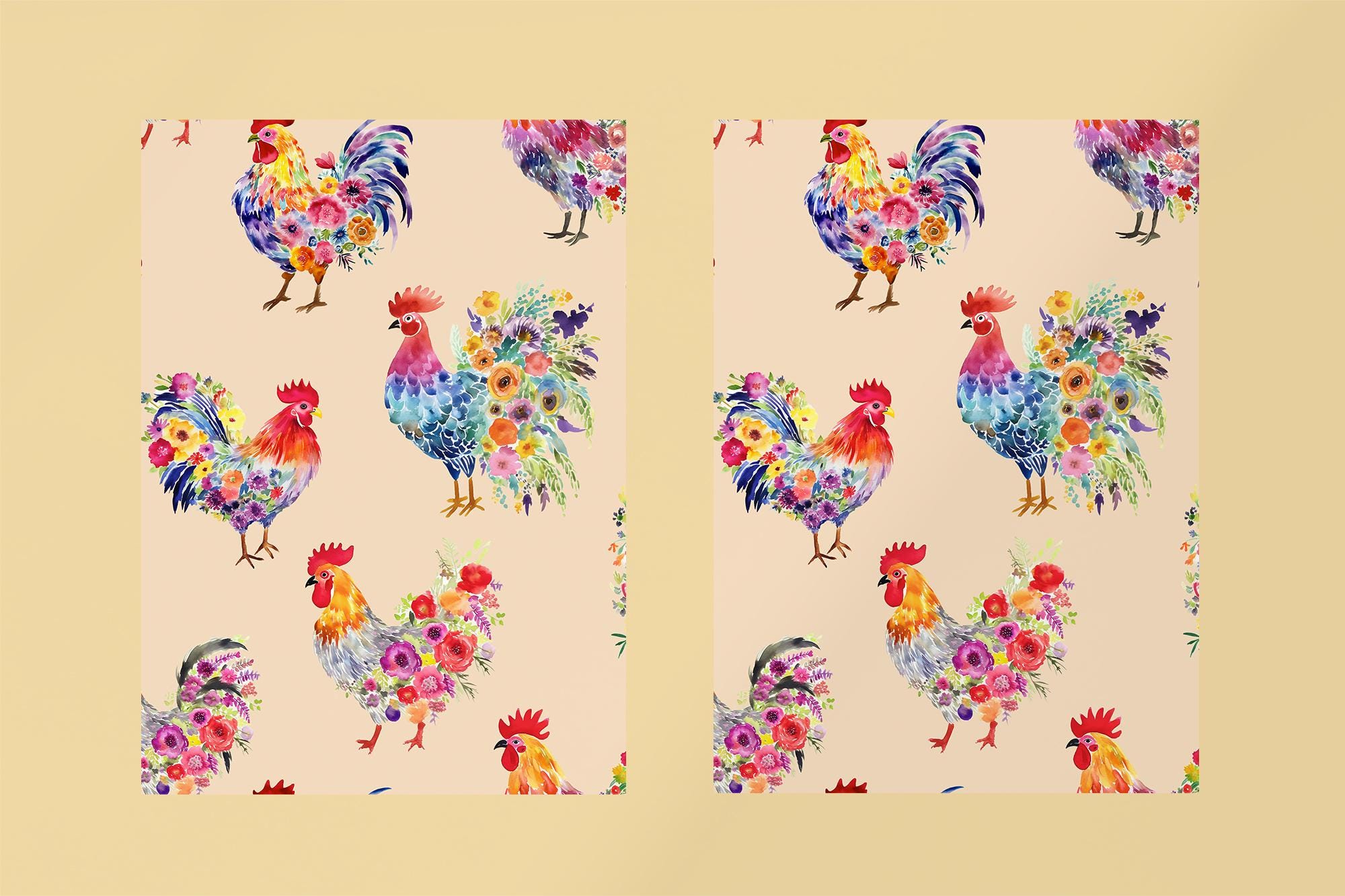 Chicken Repeat Pattern Cute Chickens Seamless Background Farmhouse Chicken Repeating Pattern ...