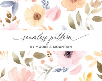 Pastel Watercolor Floral Pattern Pastel Flowers Seamless Background Pattern, Cute Watercolor Flowers Seamless Background, Repeating