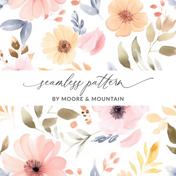 Pastel Watercolor Floral Pattern Pastel Flowers Seamless Background Pattern, Cute Watercolor Flowers Seamless Background, Repeating