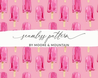 Preppy Summer Pattern, Hot Pink Popsicle Seamless Pattern, Pink Preppy Summer Background Pattern, Popsicle PNG Seamless Pattern