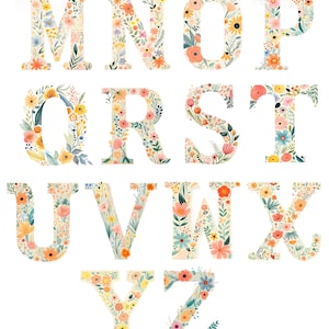 Floral Lettering Clipart PNG Images, Alphabet Lettering Clipart Images, Cute Ditsy Floral Alphabet, Modern Flowers Alphabet Lettering image 2