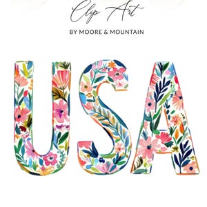 Floral letters spelling USA by Moore & Mountain.