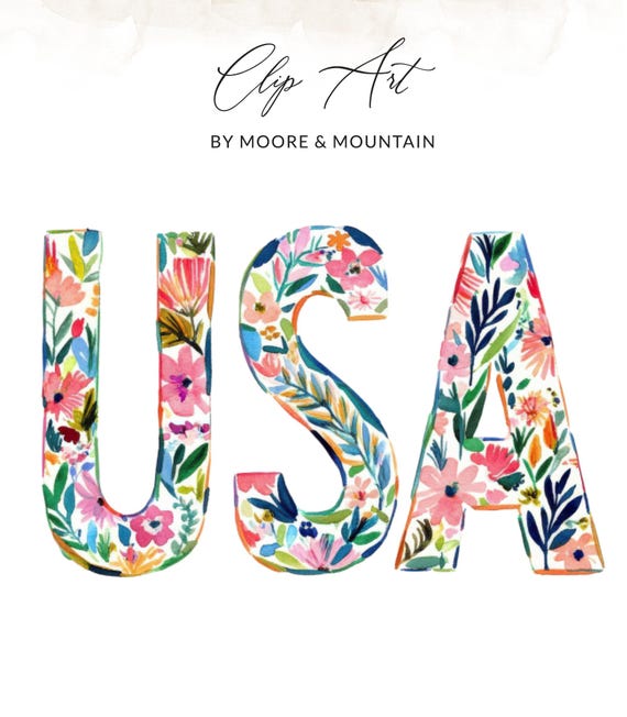 USA Floral Watercolor SVG PNG Digital Download, Patriotic Flower Design, America Clipart Art, Spring Summer Blooms File