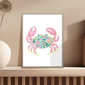 Colorful Crab Art Print, Coastal Home Decor, Beach Theme Wall Art, Nautical Animal Poster, Ocean Inspired Artwork, Marine Life Decor