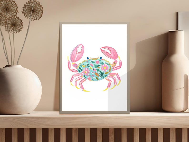 Colorful Crab Art Print, Coastal Home Decor, Beach Theme Wall Art, Nautical Animal Poster, Ocean Inspired Artwork, Marine Life Decor