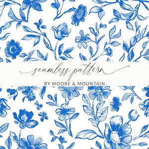 Blaues Chinoiserie-ausführliches Blumenmuster, Beschaffenheits-zierliches blaues und weißes Blumenmuster, nahtloser blauer Hochzeits-Hintergrund, elegant nahtlos